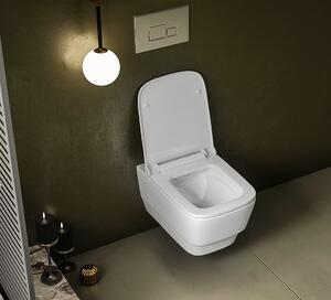 Závesné WC BELLO Rimless s podomietkovou nádržkou a tlačidlom Schwab, biela