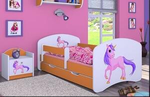 Detská posteľ so zásuvkou 160x80cm Jednorožec - oranžová