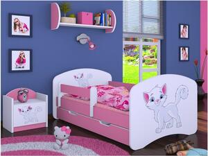 Detská posteľ so zásuvkou 180x90cm MAČIČKA - ružová