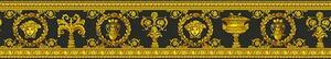 Vliesové bordúry na stenu Versace III 34305-1, rozmer 5 m x 9 cm, barokový kvetinový vzor čierno-zlatý, A.S. Création