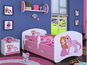 Detská posteľ so zásuvkou 160x80cm PRINCEZNA A Jednorožec - ružová