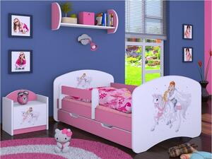 Detská posteľ so zásuvkou 160x80cm PRINC NA BIELOM KONI - ružová