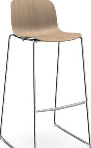 MAGIS - Barová stolička TROY s dreveným sedadlom a lamelovou podnožou