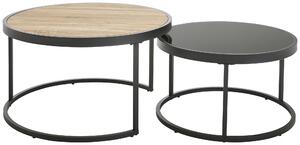SADA KONFERENČNÝCH STOLÍKOV, čierna, farba duba, kov, sklo, kompozitné drevo, 65-80/65-80/38-40 cm MID.YOU - Stolíky do obývačky, Online Only