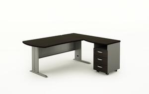 Rohový písací stôl BERN s kontajnerom - dĺžka 1800 mm, kovová podnož, wenge