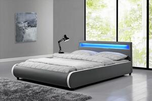 TEMPO Manželská posteľ s RGB LED osvetlenie,, šedá ekokoža, 160x200, DULCEA