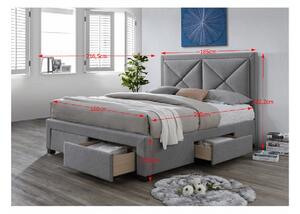KONDELA Luxusná posteľ s úložným priestorom, látka sivý melír, 180x200, XADRA