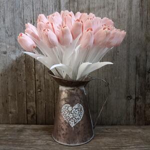 Tulipán umelý koral s bielou stonkou a listom jemne bielený 44cm cena za 1ks