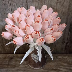 Tulipán umelý koral s bielou stonkou a listom jemne bielený 44cm cena za 1ks