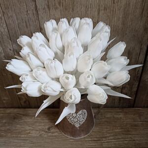 Tulipán umelý biely s bielou stonkou a listom jemne bielený 44cm cena za 1ks