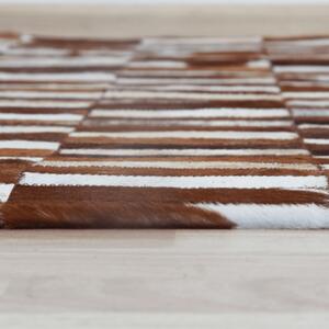 Tempo Kondela Luxusný kožený koberec, hnedá/biela, patchwork, 69x140, KOŽA TYP 5