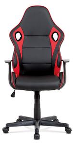 Kancelárska stolička, čierna-červená látka + mesh, hojdací mech, plast kríž