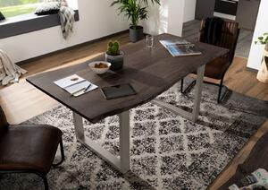 METALL Jedálenský stôl so striebornými nohami 180x90, akácia, sivá