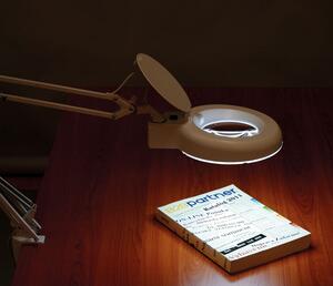 Stolová LED lampa so zväčšovacou lupou na podstavci