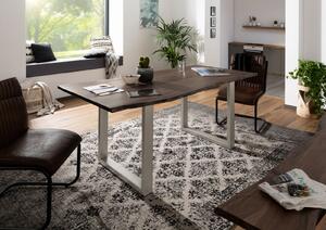 METALL Jedálenský stôl so striebornými nohami 180x90, akácia, sivá