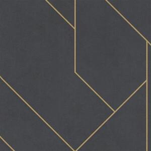 Vliesové tapety na stenu IMPOL TRADE 427431, rozmer 10,05 m x 0,53 m, škandinávsky design tmavo sivý s matnými zlatými konturami, RASCH
