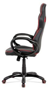 Kancelárska stolička, čierna-červená akokoža, hojdací mech, plastový kríž