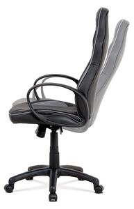 Kancelárska stolička, čierna-sivá ekokoža, hojdací mech, plastový kríž
