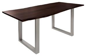 METALL Jedálenský stôl so striebornými nohami 120x90, akácia, hnedá