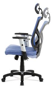 Kancelárska stolička, modrý mesh, plastový kríž, hojdací mechanismus