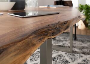METALL Jedálenský stôl so striebornými nohami 140x90, akácia, prírodná