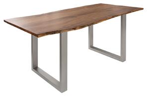 METALL Jedálenský stôl so striebornými nohami 200x100, akácia, prírodná