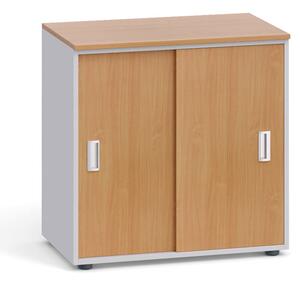 Kancelárska skriňa so zasúvacími dverami PRIMO, 740 x 800 x 420 mm, sivá / orech