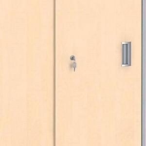 Kancelárska skriňa PRIMO, zasúvacie dvere na 2 poschodia, 1781 x 800 x 420 mm, sivá / breza