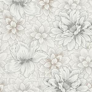 Vliesové tapety IMPOL Natural Living 5425-02, rozmer 10,05 m x 0,53 m, biele kvety so striebornými a zlatými detailmi, ERISMANN