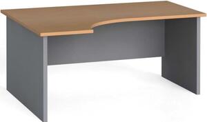 Ergonomický kancelársky pracovný stôl PRIMO FLEXI, 1600 x 1200 mm, sivá / orech, ľavý
