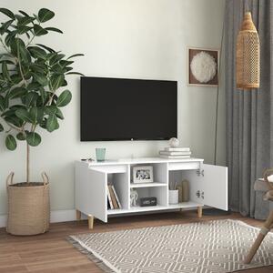 TV skrinka s nožičkami z masívneho dreva biela 103,5x35x50 cm