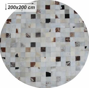 Luxusný kožený koberec, biela/sivá/hnedá, patchwork, 200x200, KOŽA TYP 10