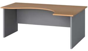 Rohový kancelársky pracovný stôl PRIMO FLEXI, zaoblený 1800 x 1200 mm, biela/dub prírodný, pravý