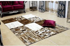 Tempo Kondela Luxusný kožený koberec, čierna/hnedá/biela, patchwork, 201x300, KOŽA TYP 4