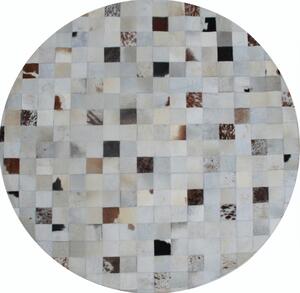 Tempo Kondela Luxusný kožený koberec, biela/sivá/hnedá, patchwork, 200x200, KOŽA TYP 10