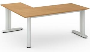Rohový kancelársky písací stôl PRIMO FLEXIBLE, 1800 x 1600 mm, sivá