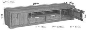 PLAIN SHEESHAM TV stolík so skrinkami205x45 cm, palisander
