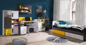 Nábytok pre mládež Runo III, Farby: biela + grafit / enigma + grafit + žltá, záhlavia do postele: ľavá Mirjan24 5902928031713