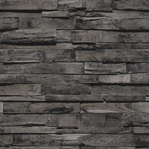 Vliesové tapety na stenu Imitations 2 10181-15, rozmer 10,05 m x 0,53 m, 3D drevo čiernohnedé, Erismann