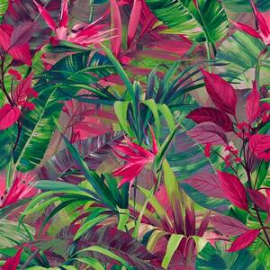 Vliesové tapety na stenu IMPOL Jungle Fever JF2303, listy ružovo-zelené, rozmer 10,05 m x 0,53 m, GRANDECO