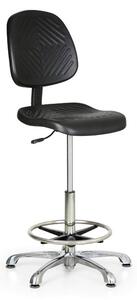 Pracovná stolička PUR Classic s klzákmi, bez podpierok rúk, vysoká, hliníkový kríž, permanentný kontakt
