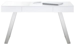 PÍSACÍ STÔL, biela, niklová, biela s vysokým leskom, 140/60/76 cm Voleo - Kancelárske stoly