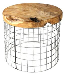 Prístavný stolík TRIEN 1 teakové drevo/kov, priemer 50 cm