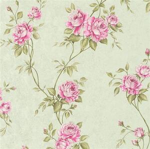 Vliesové tapety IMPOL Romantico 37226-4, rozmer 10,05 m x 0,53 m, popínavé ruže zeleno-ružové, A.S. Création