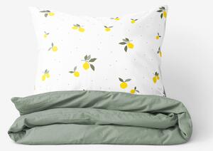 Goldea bavlnené posteľné obliečky duo - citróny s šalviovo zelenou 140 x 200 a 70 x 90 cm