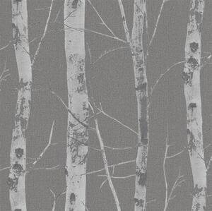 Vliesové tapety na stenu Instawalls 5433-10, rozmer 10,05 m x 0,53 cm, kmene stromov s vetvami strieborné, Erismann