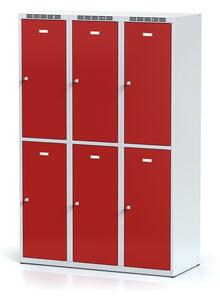 Šatníková skrinka s úložnými boxami, 6 boxov, 1800 x 1200 x 500 mm, otočný zámok, červené dvere