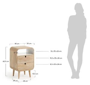 Nočný stolík z mangového dreva s 2 zásuvkami Kave Home Gerald, 40×30 cm