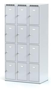 Šatníková skrinka s úložnými boxami, 12 boxov, 1800 x 900 x 500 mm, otočný zámok, sivé dvere
