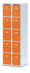 Šatníková skrinka s úložnými boxami, 10 boxov, 1800 x 600 x 500 mm, otočný zámok, oranžové dvere